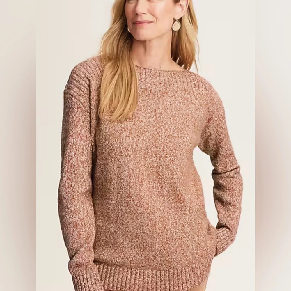 J Jill NWT MarledRib Stitched Boatneck Cotton Blend Sweater Bronze Barley M